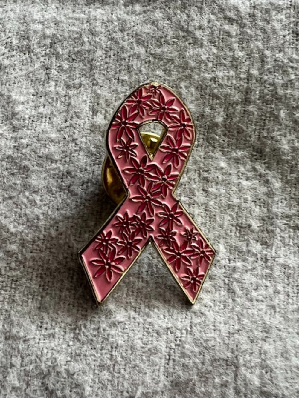 Breast Cancer Awareness Pink Ribbon Gold Tone Flowers